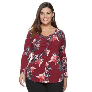 Plus Size EVRI™ Shirred Front V-Neck Top